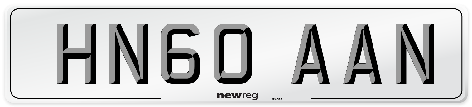 HN60 AAN Number Plate from New Reg